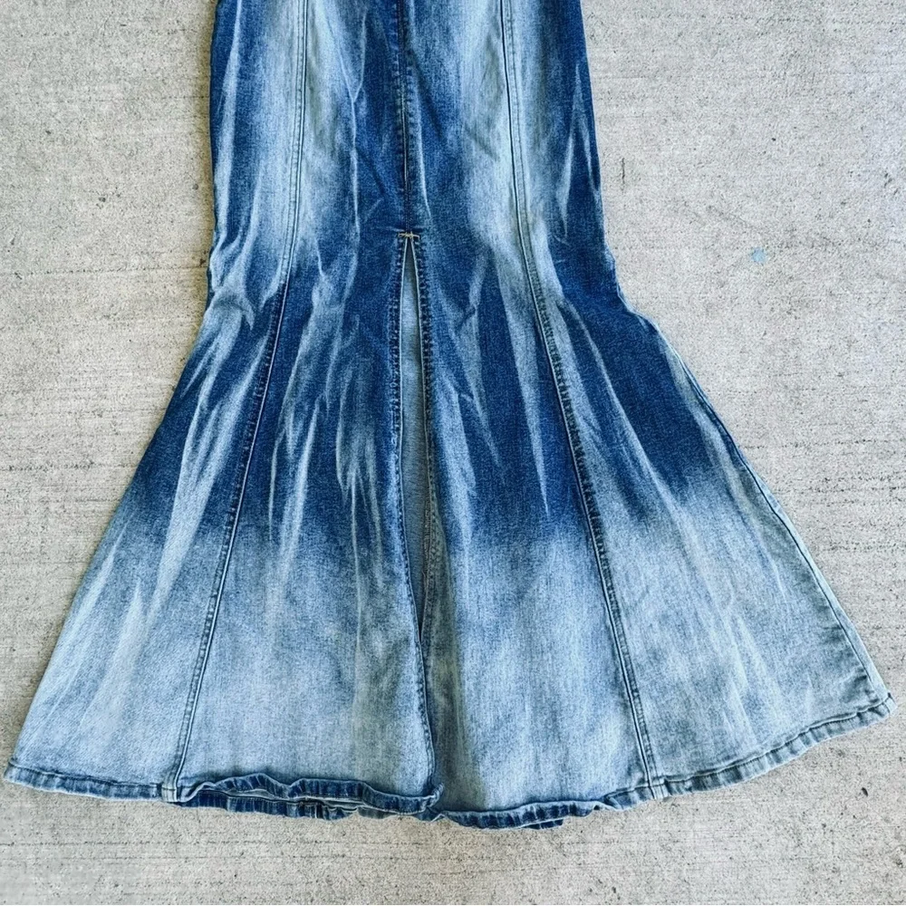 AKIRA Long Sexy Strapless Stone Washed Mermaid Denim Dress w/ Front Slit 0/XS - Picture 4 of 6